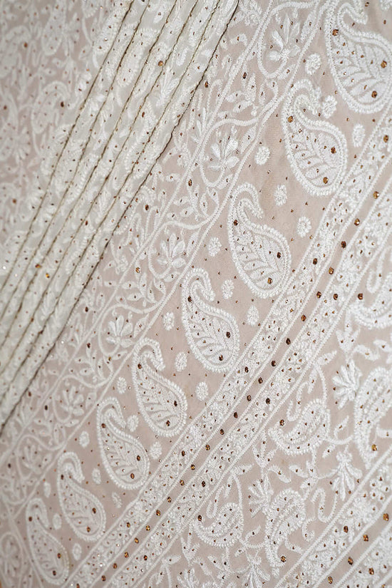 Viscose Mukaish & Chikankari Work Saree – Off White