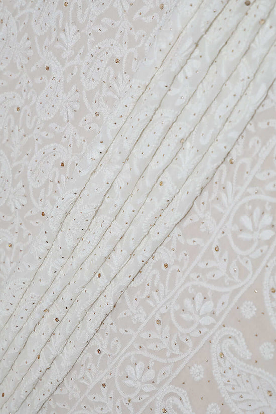 Viscose Mukaish & Chikankari Work Saree – Off White