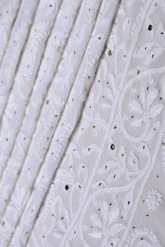 Viscose Mukaish & Chikankari Work Saree – Off White