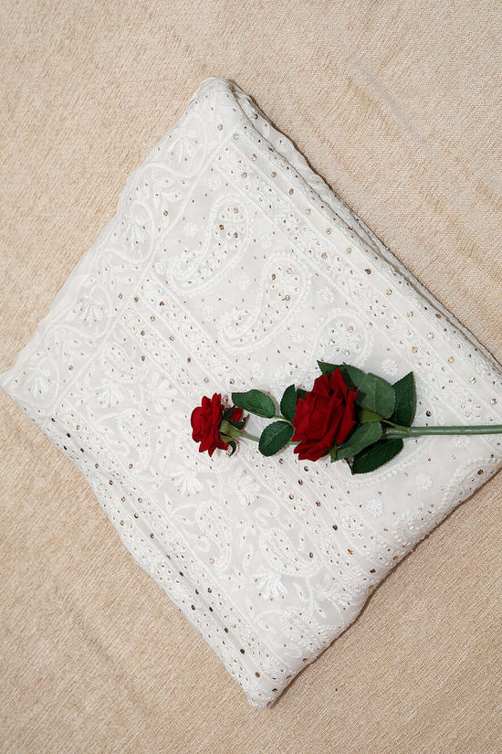 Viscose Mukaish & Chikankari Work Saree – Off White