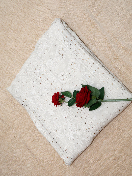 Viscose Mukaish & Chikankari Work Saree – Off White