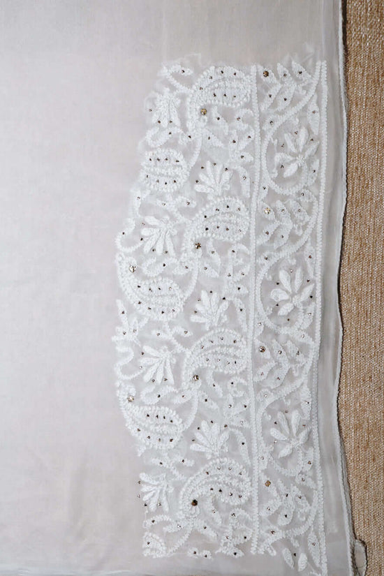 Viscose Mukaish & Chikankari Work Saree – Off White