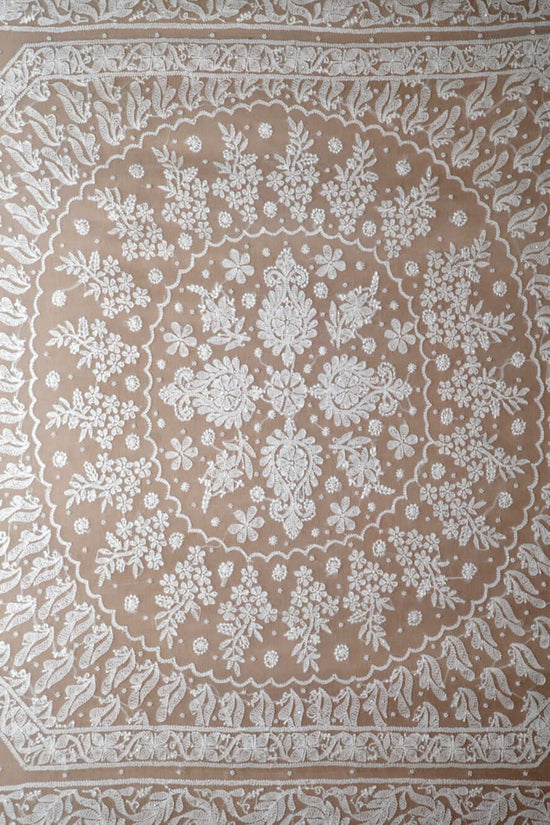 Viscose Chikankari & Zardozi Chadi Work Saree with Embroidered Blouse – Off White