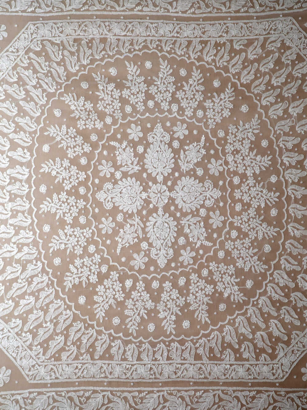 Viscose Chikankari & Zardozi Chadi Work Saree with Embroidered Blouse – Off White
