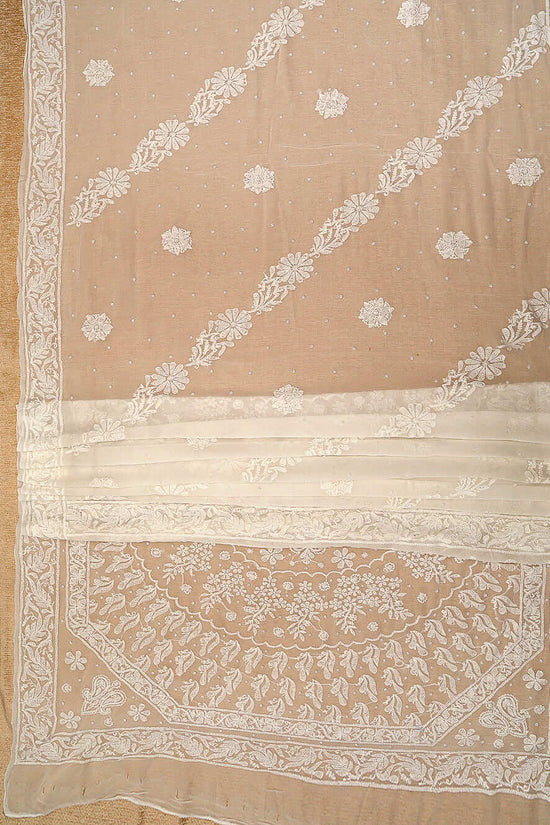 Viscose Chikankari & Zardozi Chadi Work Saree with Embroidered Blouse – Off White