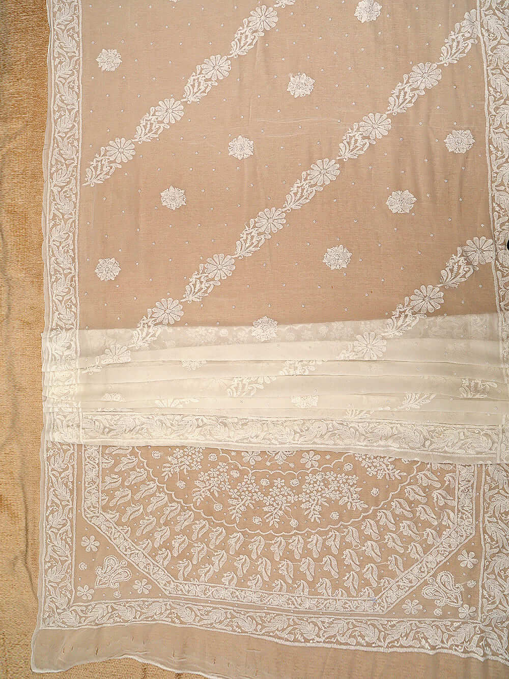 Viscose Chikankari & Zardozi Chadi Work Saree with Embroidered Blouse – Off White