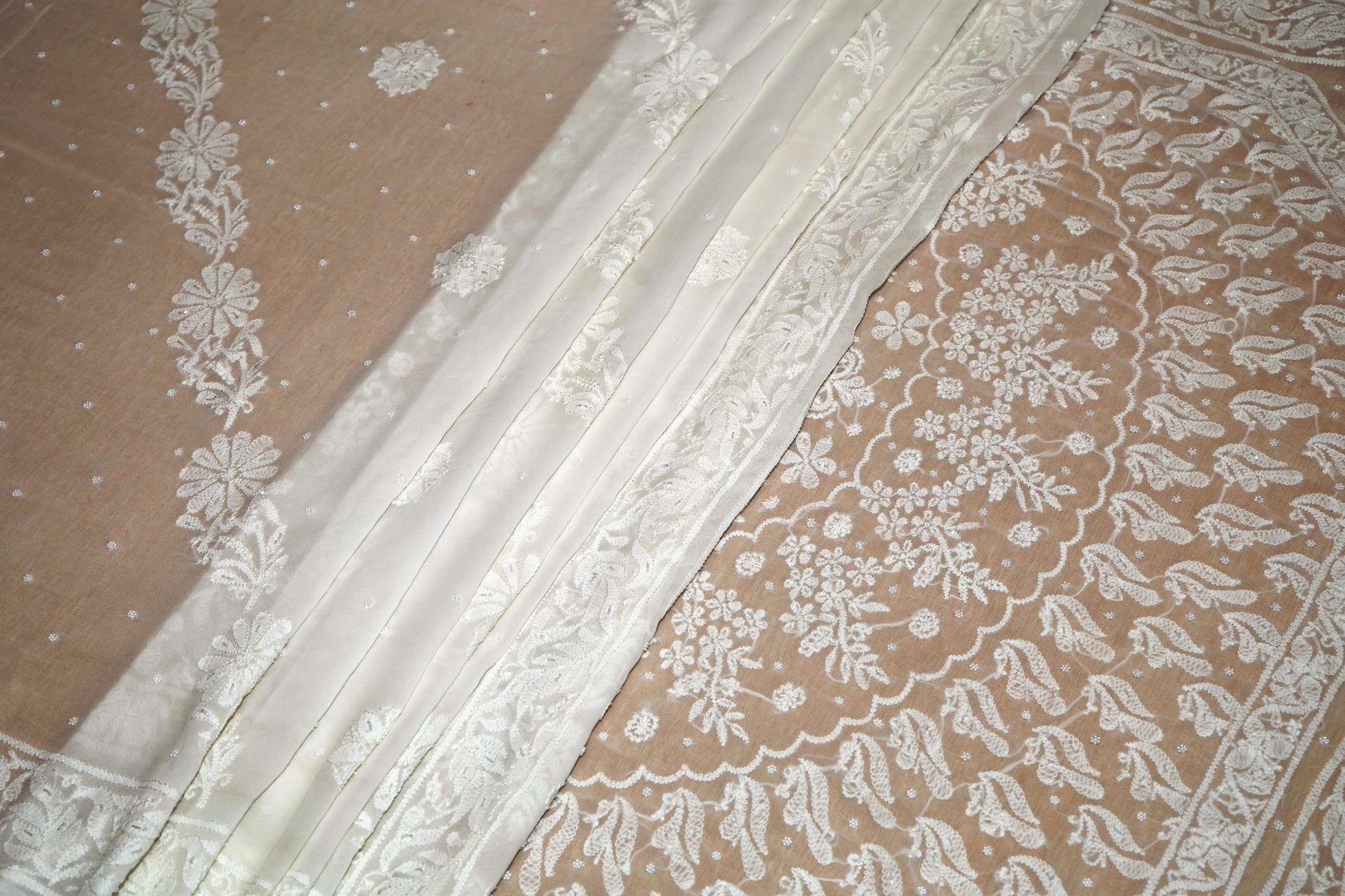 Viscose Chikankari & Zardozi Chadi Work Saree with Embroidered Blouse – Off White