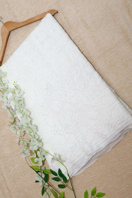 Viscose Chikankari & Zardozi Chadi Work Saree with Embroidered Blouse – Off White