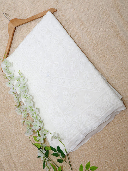 Viscose Chikankari & Zardozi Chadi Work Saree with Embroidered Blouse – Off White