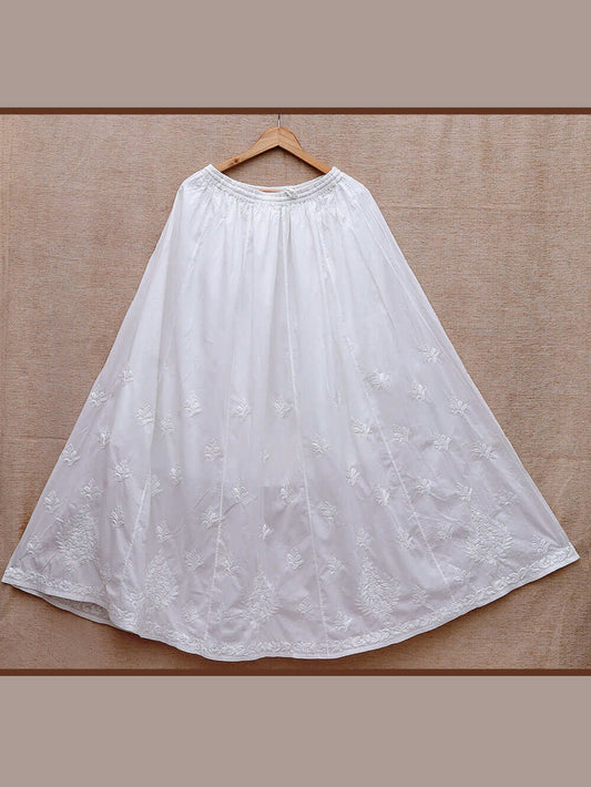 Cotton Chikankari Embroidered Skirt – Off White