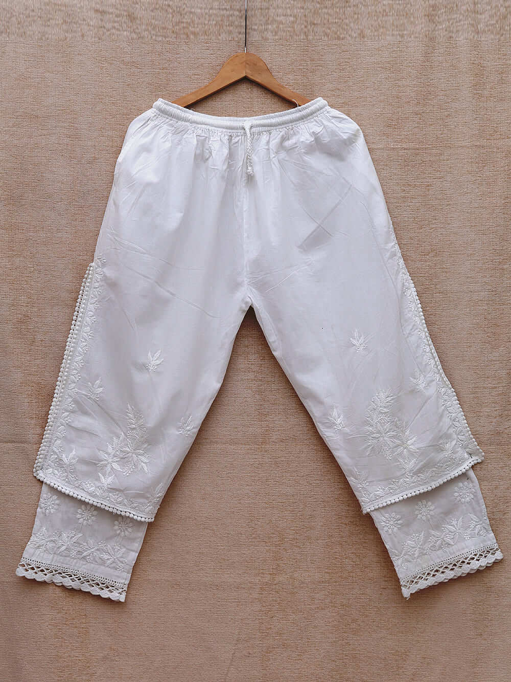 Cotton Chikankari Embroidered Double Flap Bottom – Off White