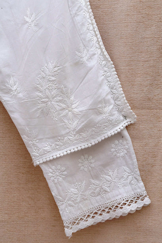 Cotton Chikankari Embroidered Double Flap Bottom – Off White