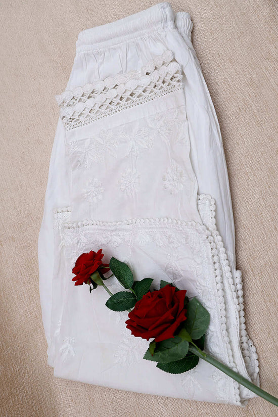 Cotton Chikankari Embroidered Double Flap Bottom – Off White