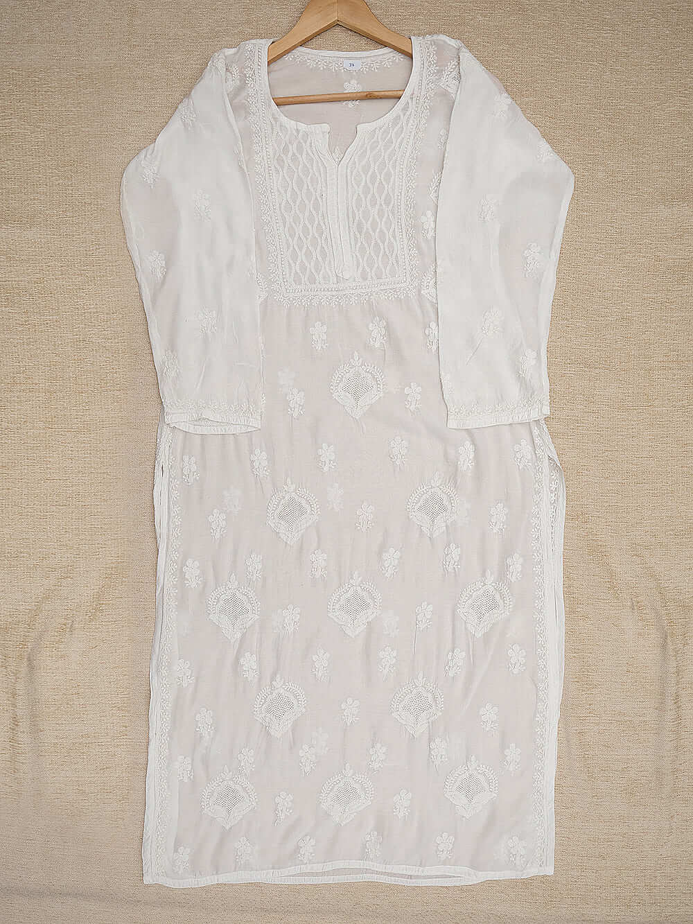 Pure Muslin Chikankari & Jali Work Women's Stitched Kurta – White