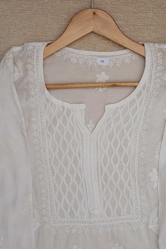 Pure Muslin Chikankari & Jali Work Women's Stitched Kurta – White
