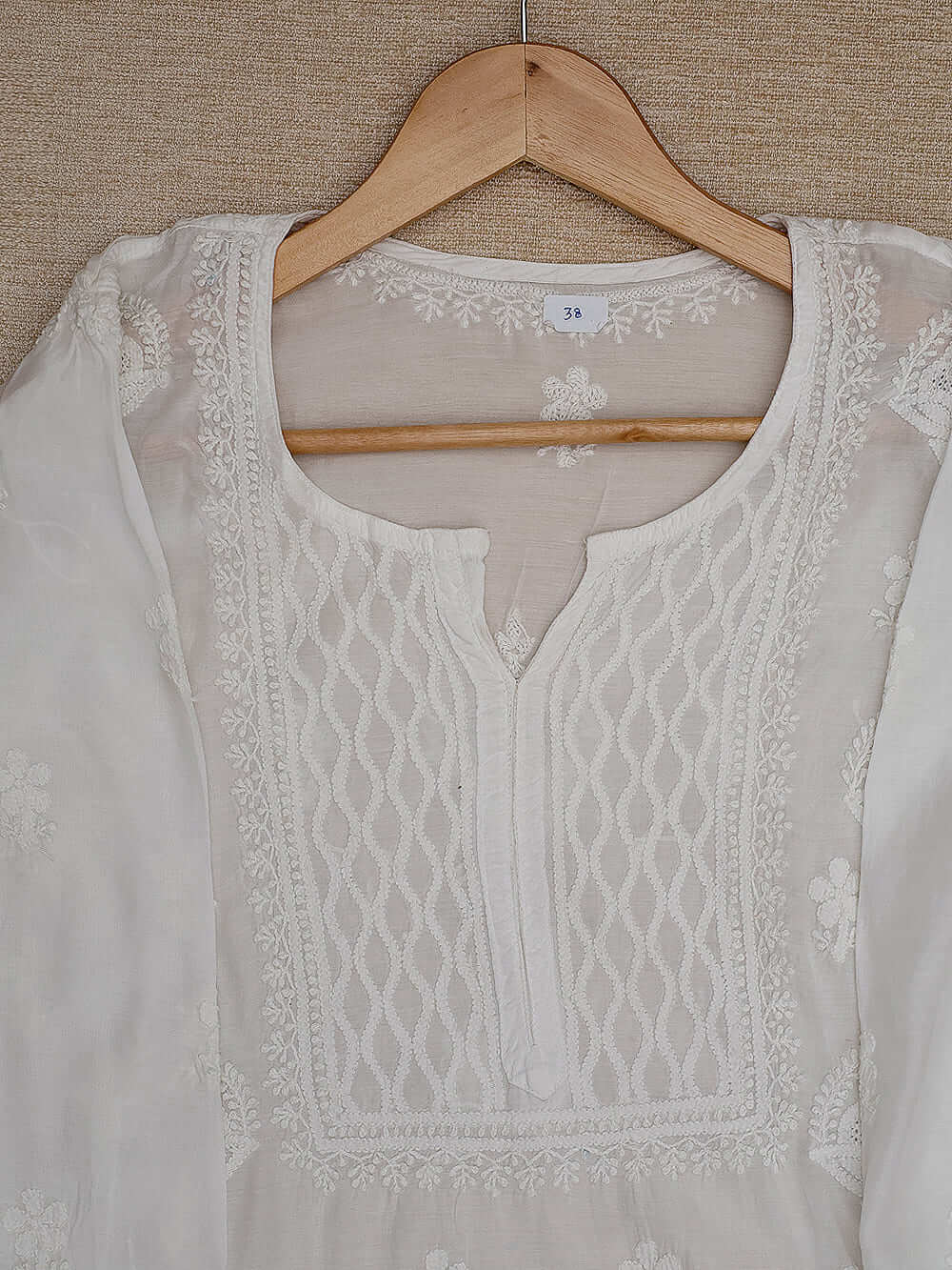 Pure Muslin Chikankari & Jali Work Women's Stitched Kurta – White