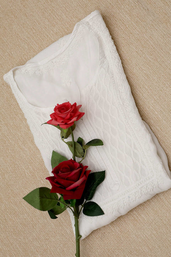Pure Muslin Chikankari & Jali Work Women's Stitched Kurta – White