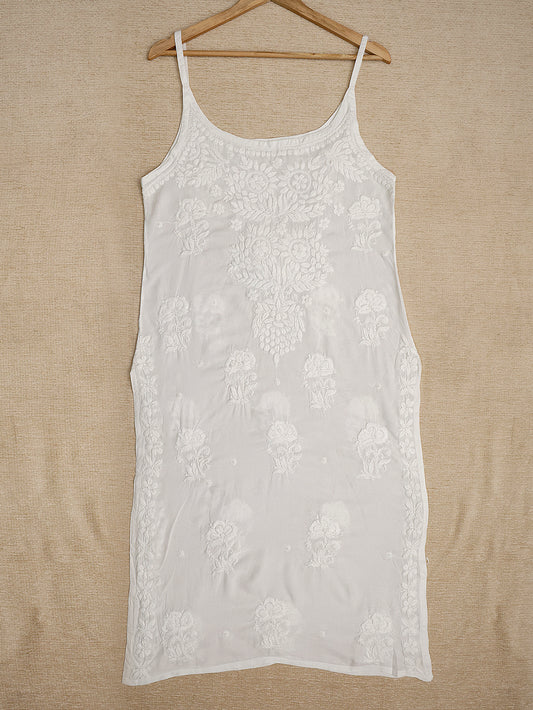 Muslin Chikankari Women Spaghetti Stitched Kurta - Off White