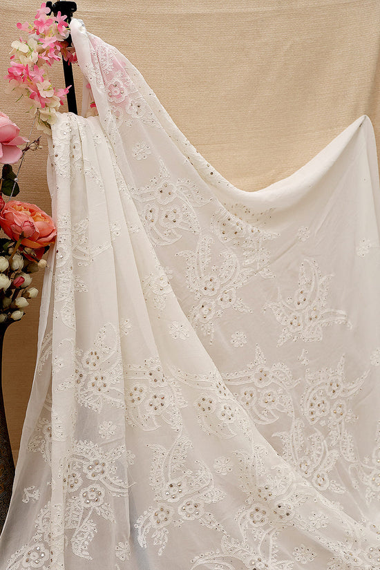 Viscose Chikankari Saree - Off White