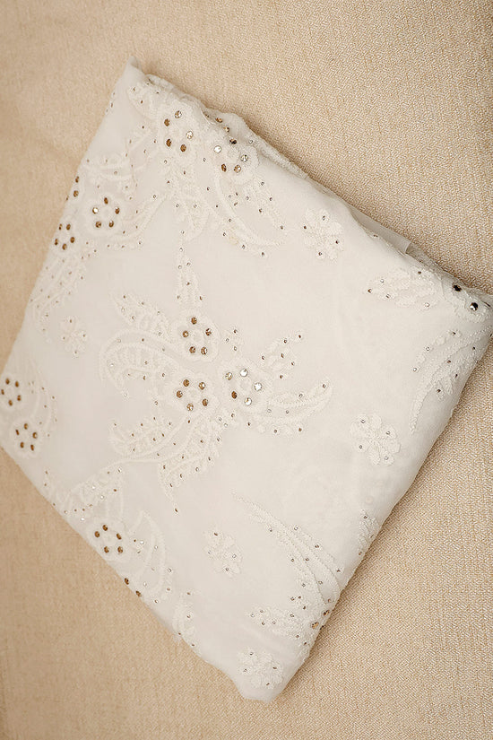Viscose Chikankari Saree - Off White