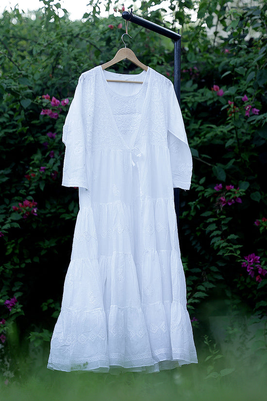 Cotton Chikankari Women Unstitchrd Angrakha - Off White