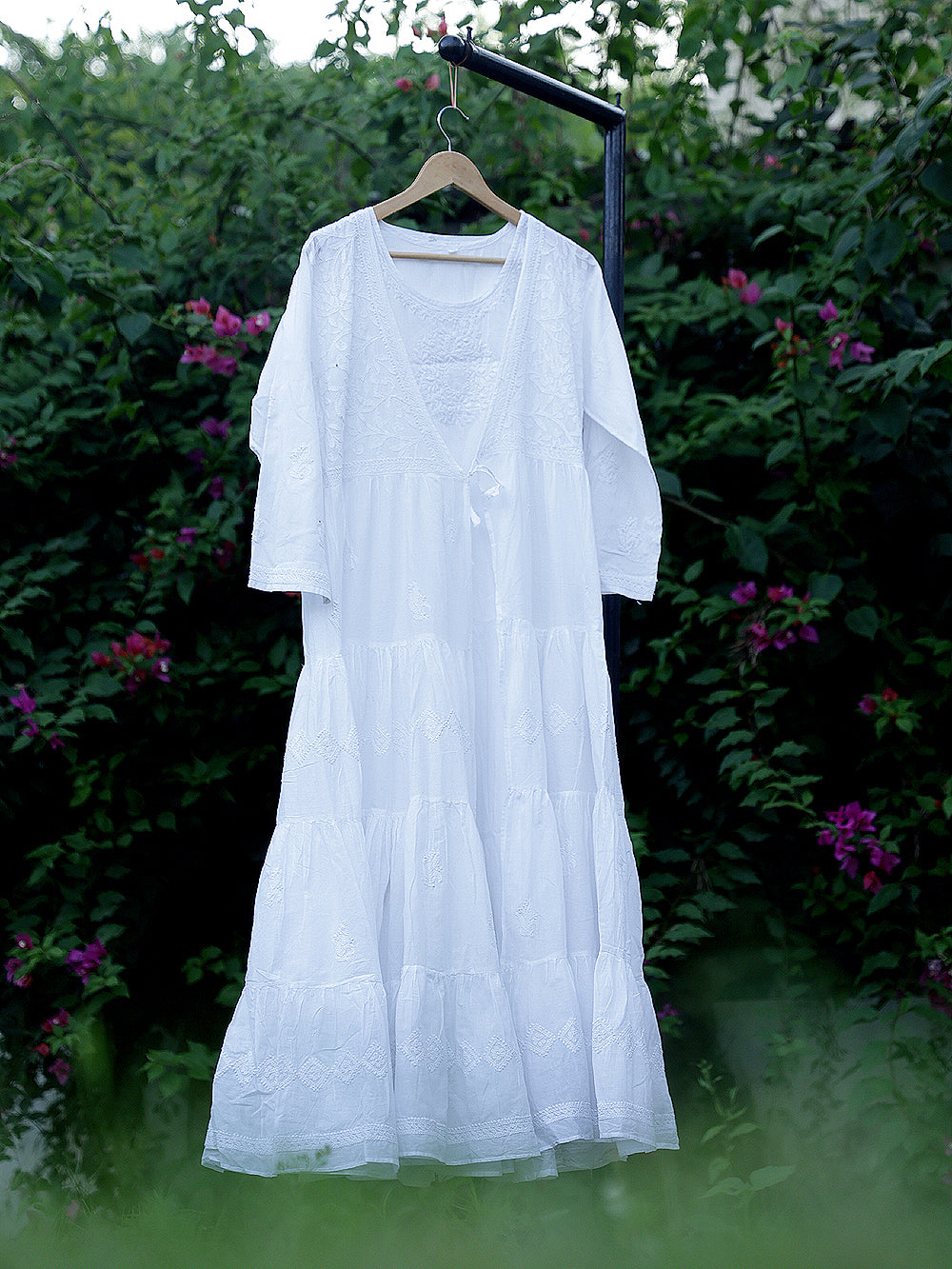 Cotton Chikankari Women Unstitchrd Angrakha - Off White