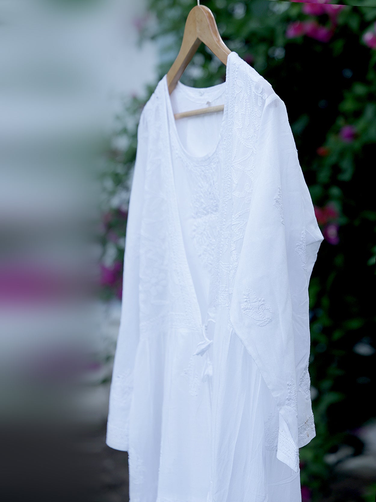 Cotton Chikankari Women Unstitchrd Angrakha - Off White