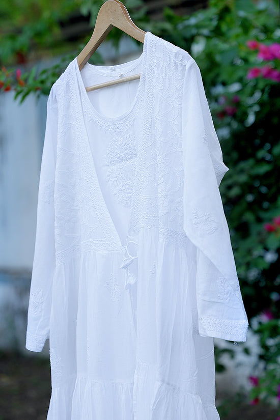 Cotton Chikankari Women Unstitchrd Angrakha - Off White