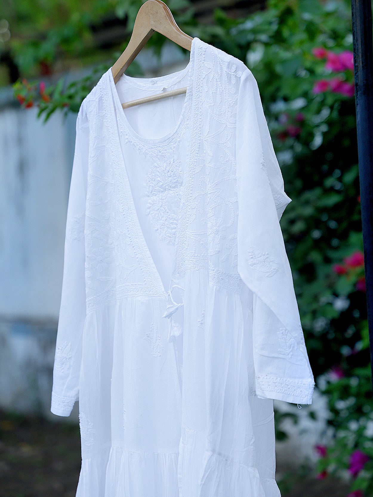 Cotton Chikankari Women Unstitchrd Angrakha - Off White