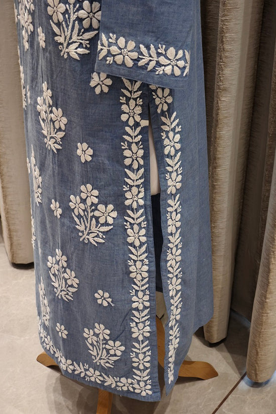 Denim 3D Chikankari Stitched Blue Kurta