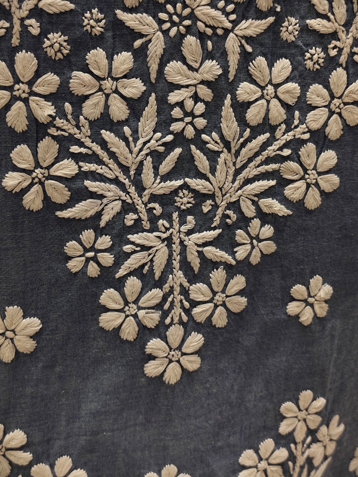 Denim 3D Chikankari Stitched Blue Kurta