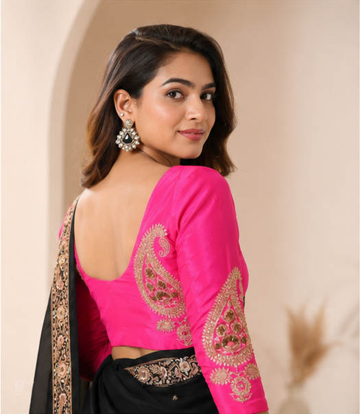 Semi-Crepe Heavy Zardozi Work Unstitched Blouse - Magenta