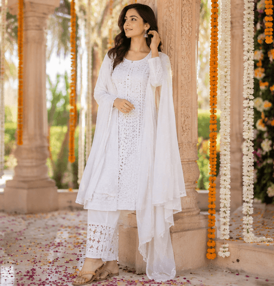 Cotton Chikankari Women Bottom - White