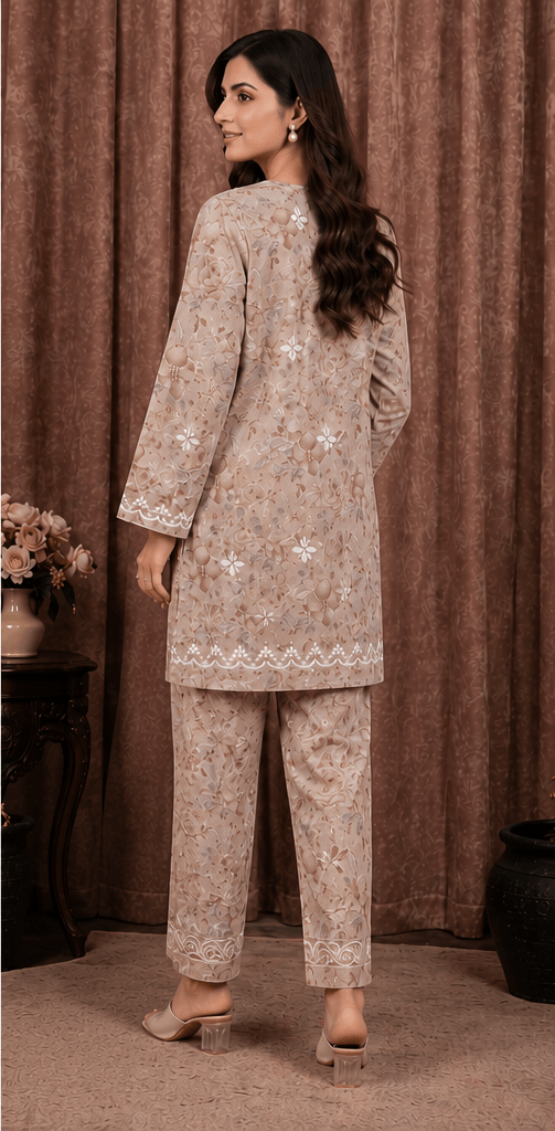 Cotton 3D Chikankari Women Co-ord Set - Brown