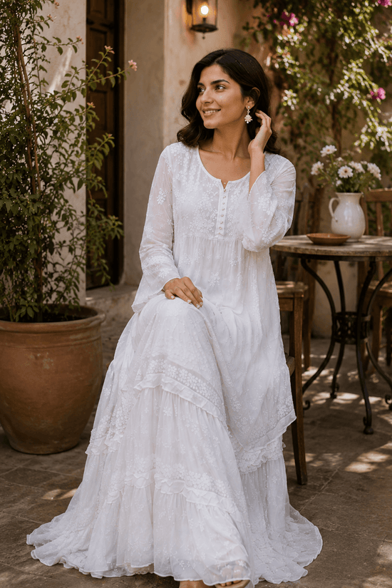 Viscose Chikankari Embroidered Loose Co-Ord Set – White