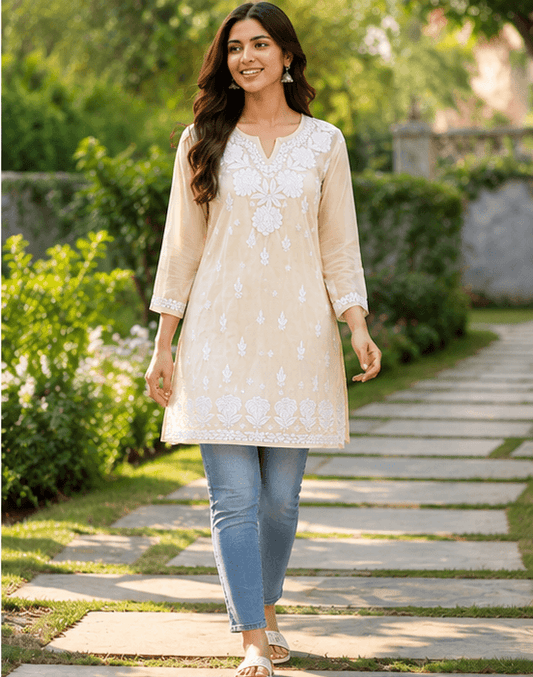 Modal Chikankari Women Stitched Kurta - Yellow