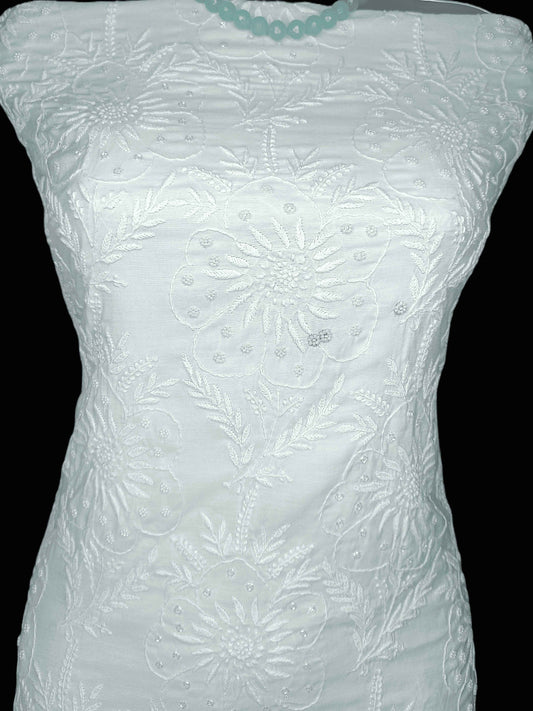 Soft Cotton Chikankari And Zardozi Women's Unstitched Kurta Dupatta - Light Sky Blue