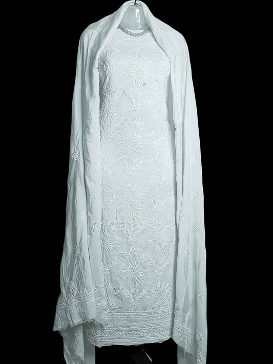 Soft Cotton Chikankari And Zardozi Women's Unstitched Kurta Dupatta - Light Sky Blue