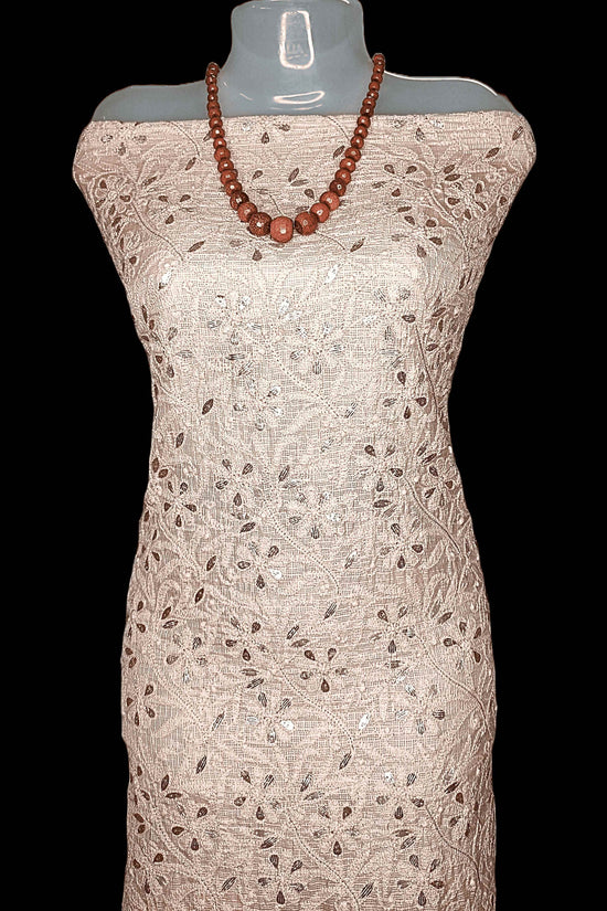 Unstitched Kota Silk Chikankari Women's Kurta Only - Brownish Peach