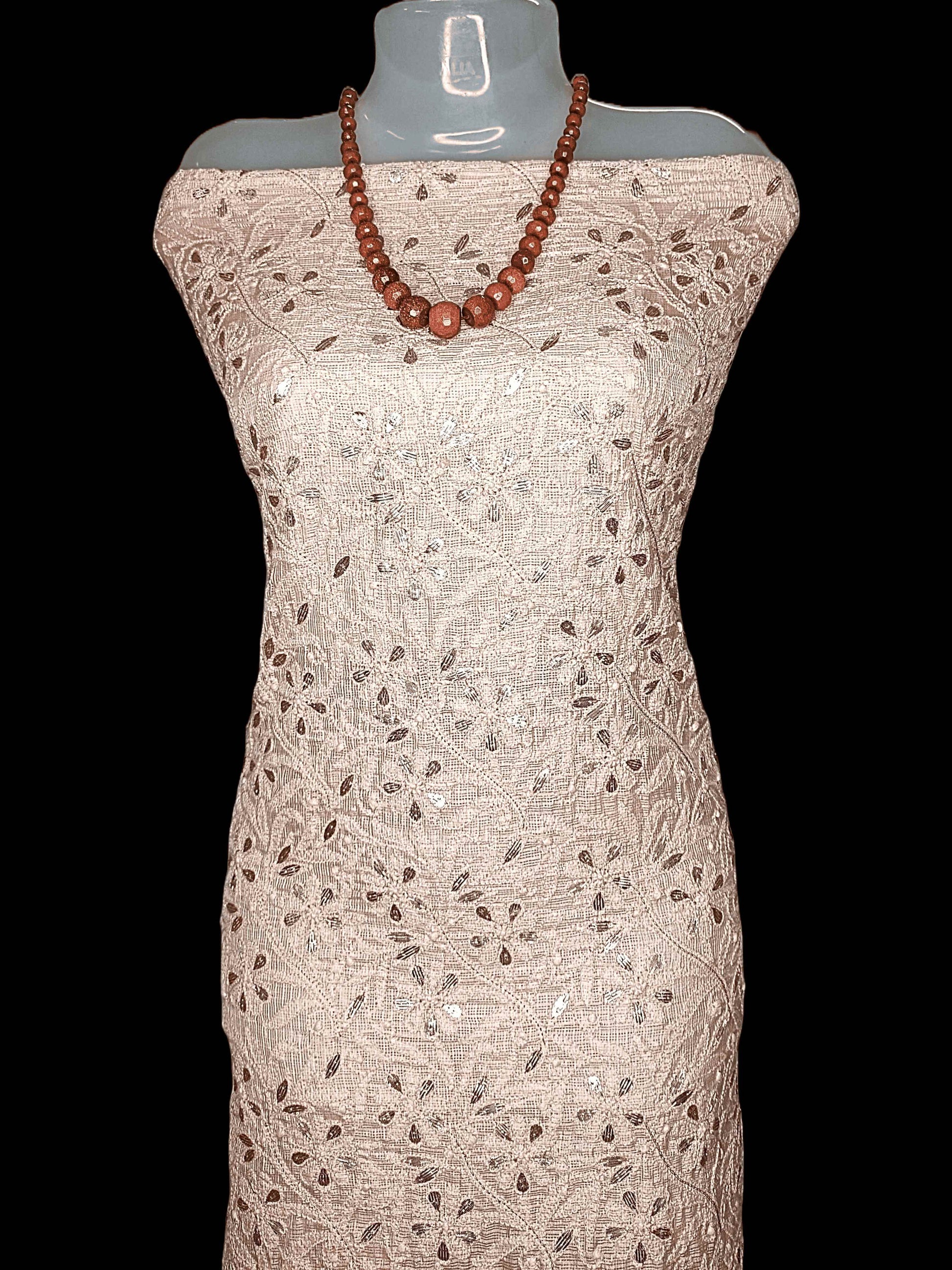 Unstitched Kota Silk Chikankari Women's Kurta Only - Brownish Peach