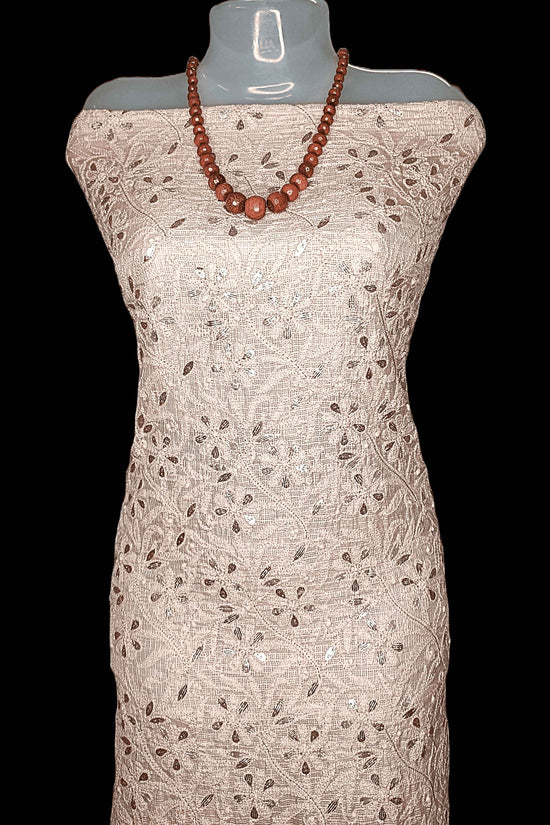 Unstitched Kota Silk Chikankari Women's Kurta Only - Brownish Peach