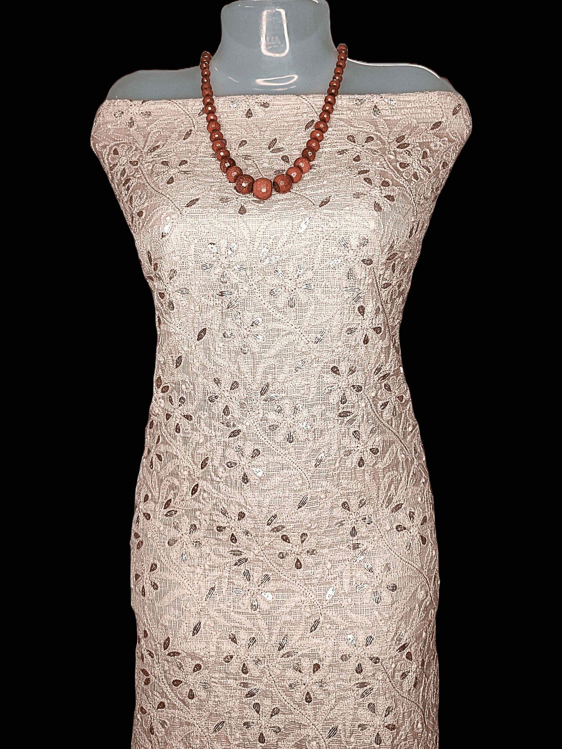 Unstitched Kota Silk Chikankari Women's Kurta Only - Brownish Peach