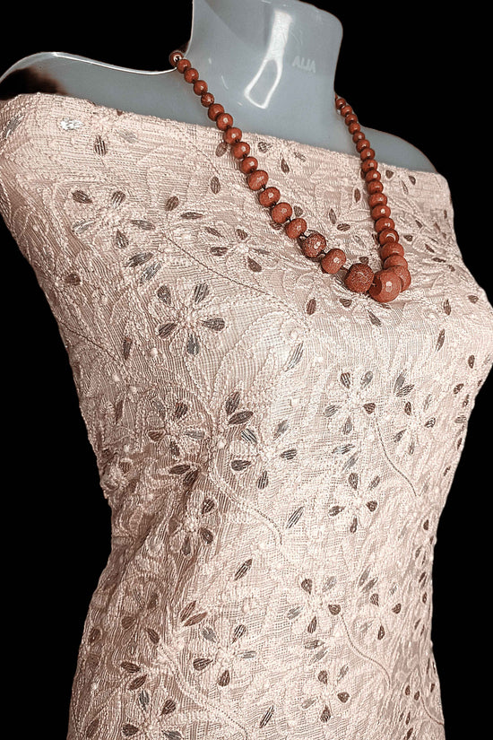 Unstitched Kota Silk Chikankari Women's Kurta Only - Brownish Peach