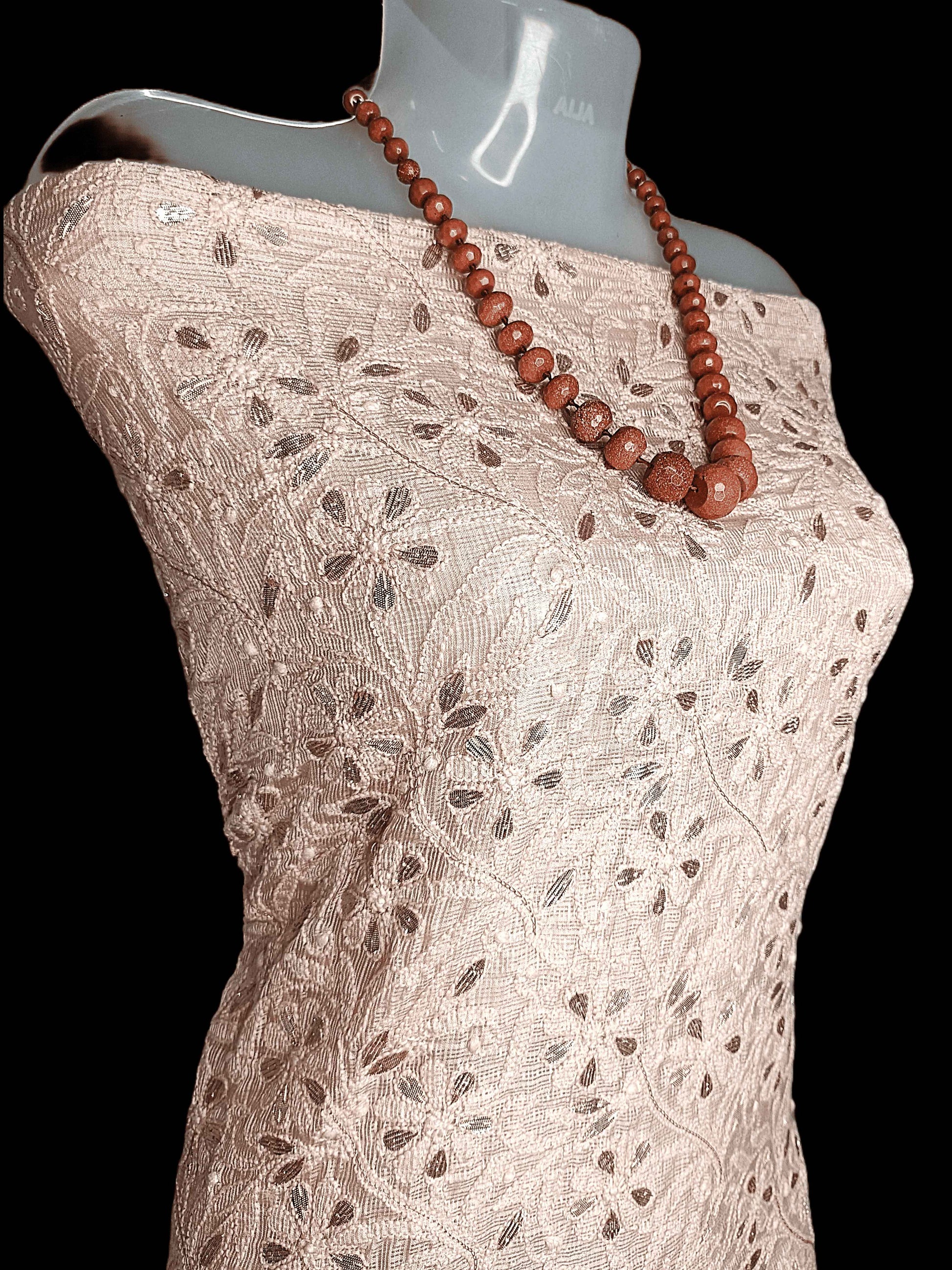 Unstitched Kota Silk Chikankari Women's Kurta Only - Brownish Peach