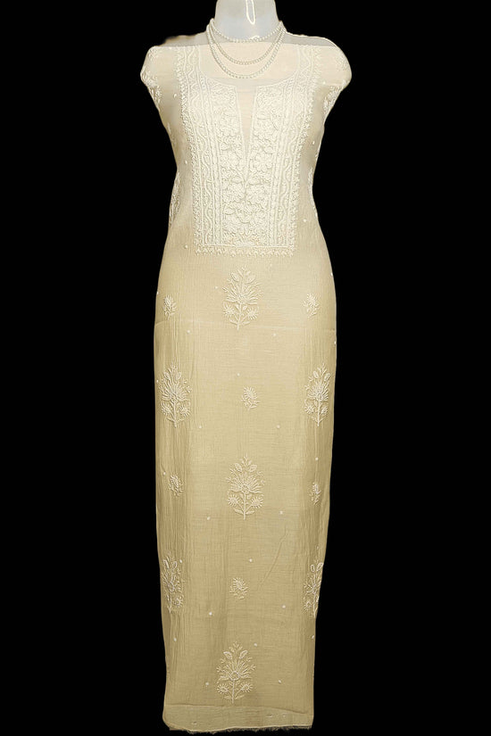 Pure Chanderi Chikankari And Zaridozi Women’s Unstitched Suit Set - Beige Yellow Ombre