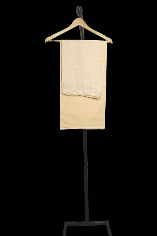 Pure Chanderi Chikankari And Zaridozi Women’s Unstitched Suit Set - Beige Yellow Ombre
