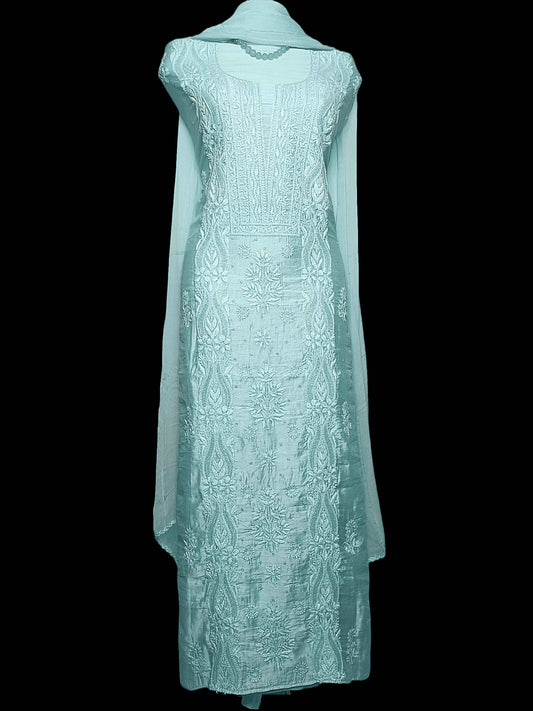 Chanderi Chikankari And Zardozi Women’s Unstitched Suit Set - Blue