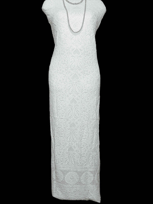 Georgette Chikankari And Zardozi Women’s Unstitched Kurta Dupatta - White