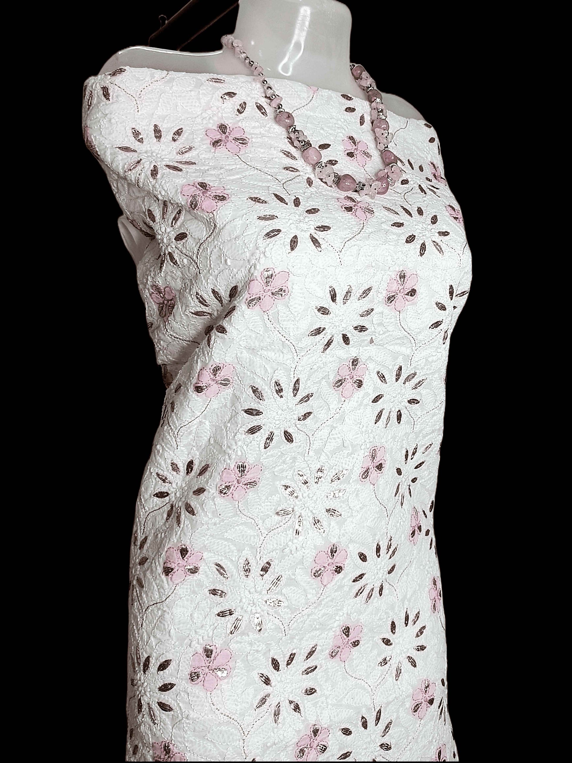 Cotton Chikankari Zardozi And Gota Patti Women's Unstitched Kurta - Cream