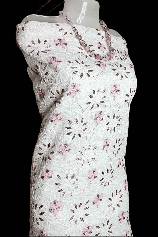 Cotton Chikankari Zardozi And Gota Patti Women's Unstitched Kurta - Cream